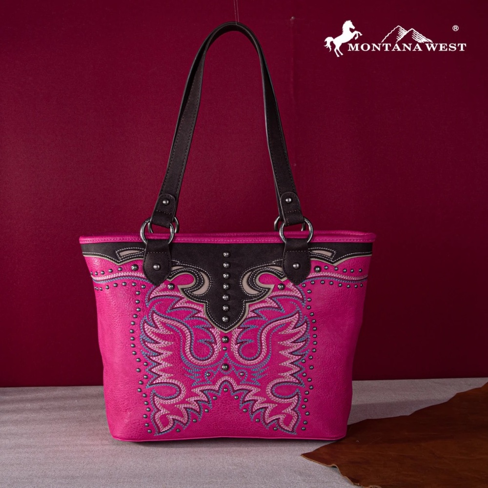 Montana West Embroidered Collection Concealed Carry Tote Hot Pink